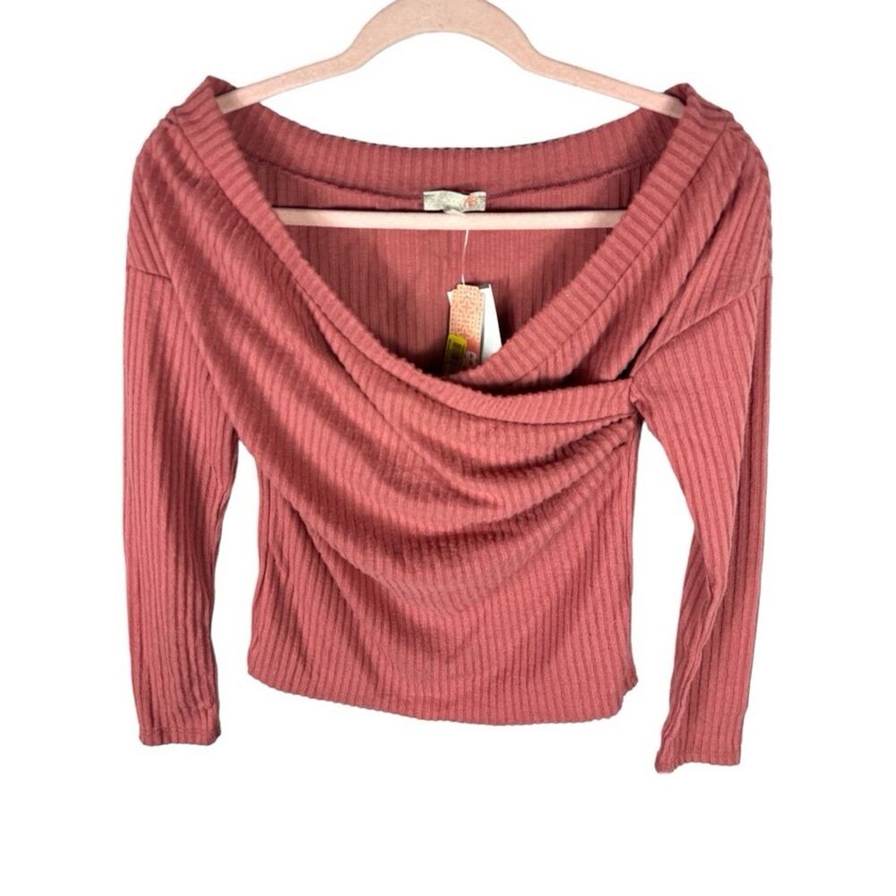 GB Girls Pink ribbed long sleeve faux wrap top